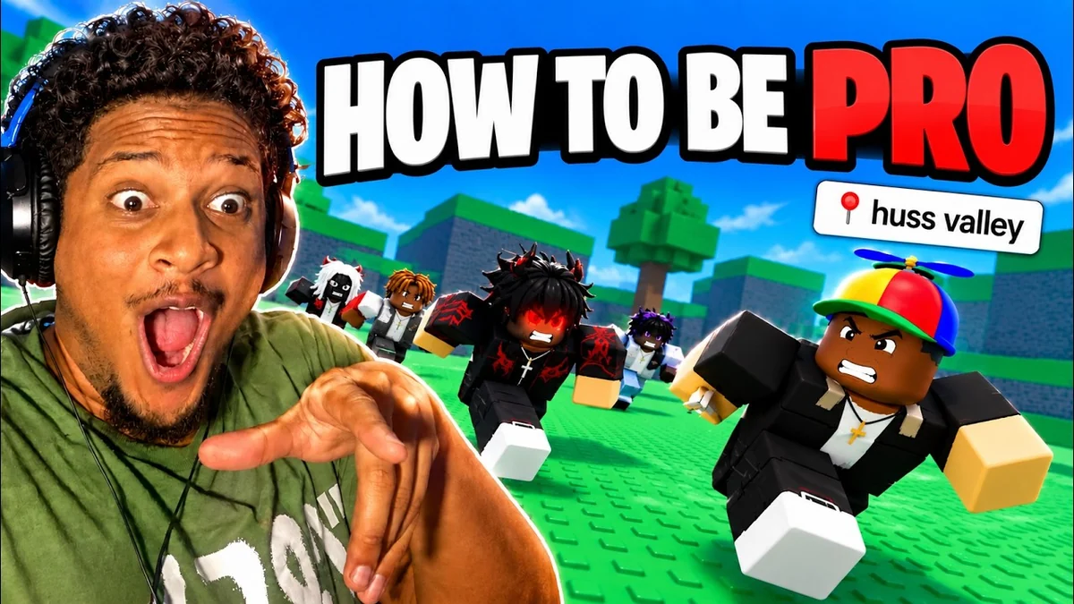 Huss Valley Chaser guide preview with a player portrait, Roblox pursuers and a how-to-be-pro title.