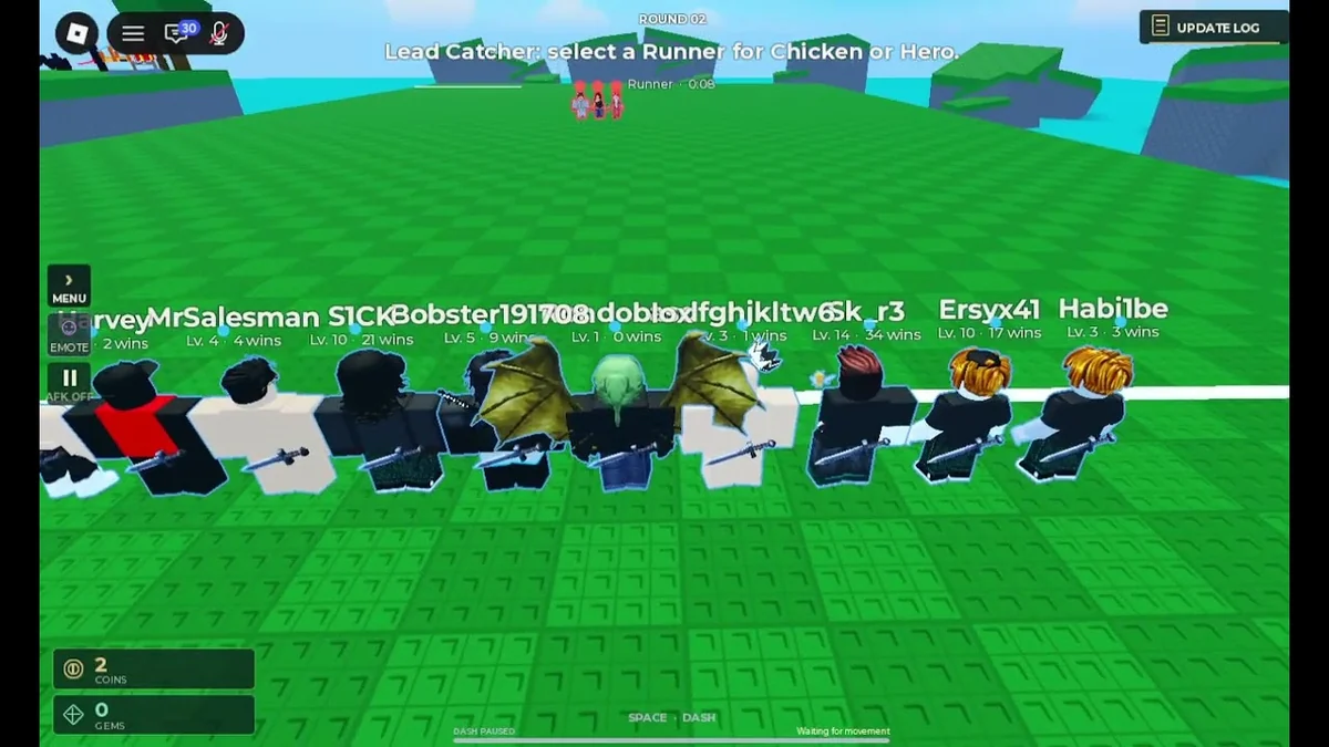 Huss Valley arena preview showing Roblox players on a rectangular green crossing field.