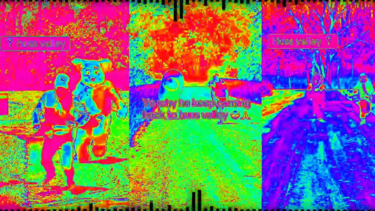 Huss Valley music upload cover showing brightly coloured running figures under a theme-song title.